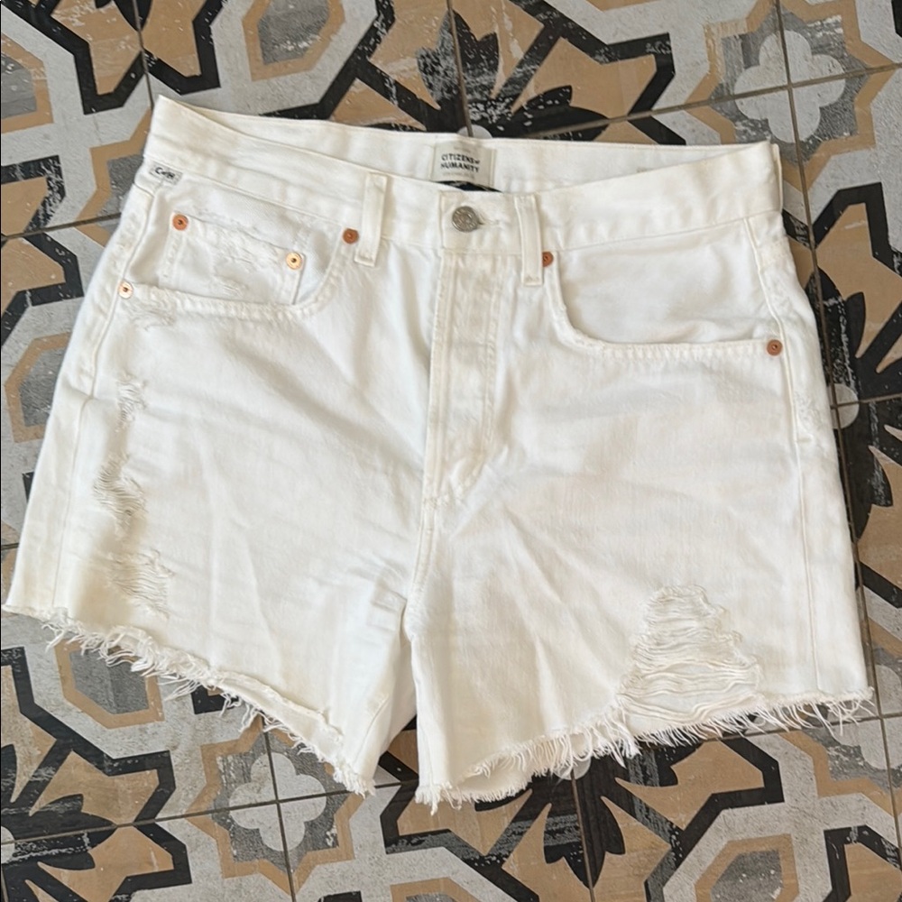 Citizens Of Humanity White Jean Shorts Distressed High-Waisted Annabelle Long